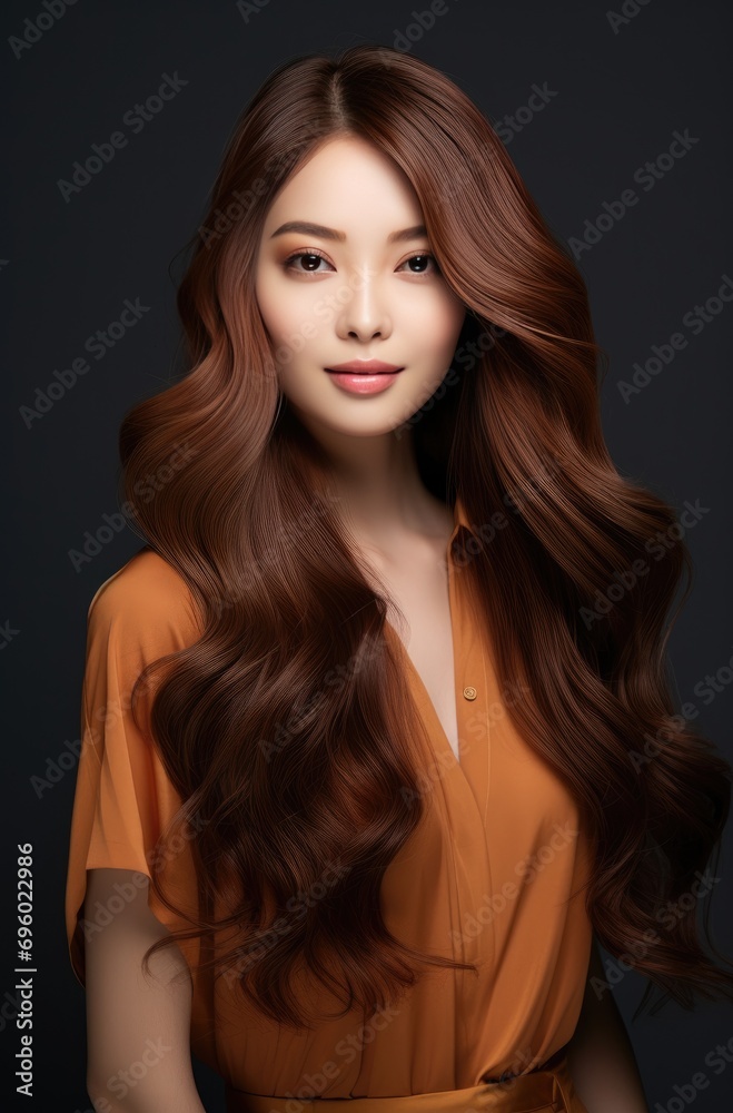 a beautiful asian young woman with wavy brown hair a beautiful asian young woman with wavy brown hair