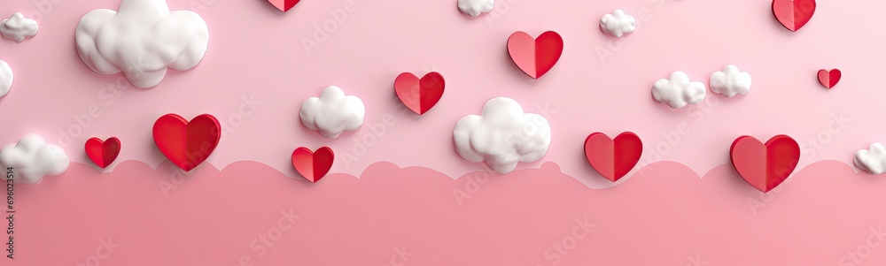 red hearts with clouds and rain on a pink background Generative AI