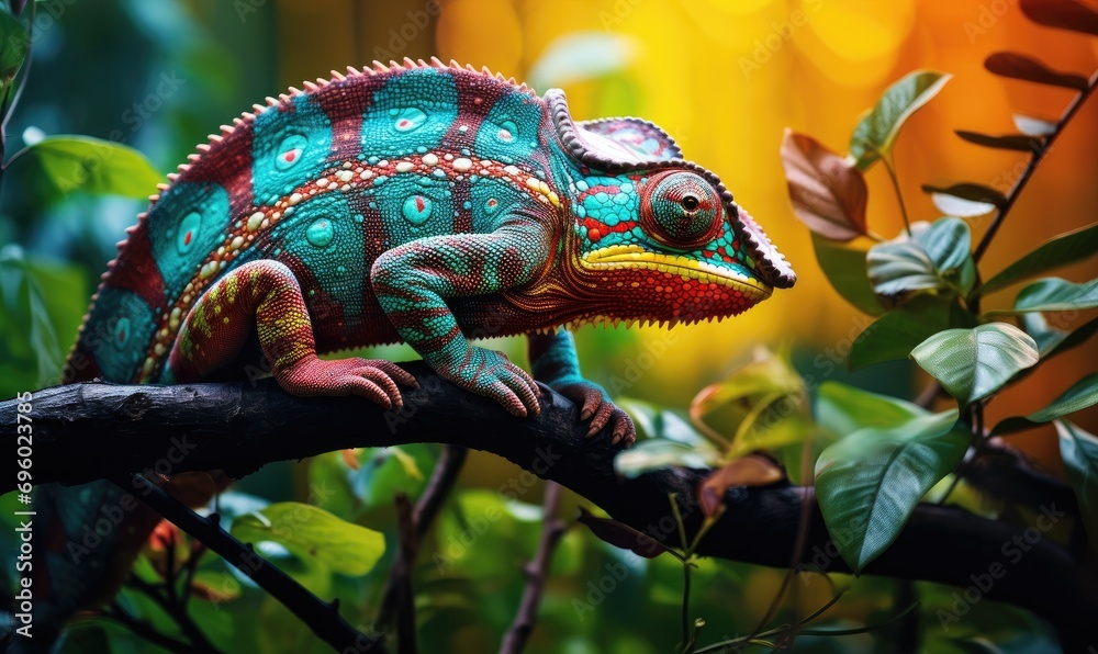 a chameleon is perched on a tree branch a chameleon is perched on a tree branch