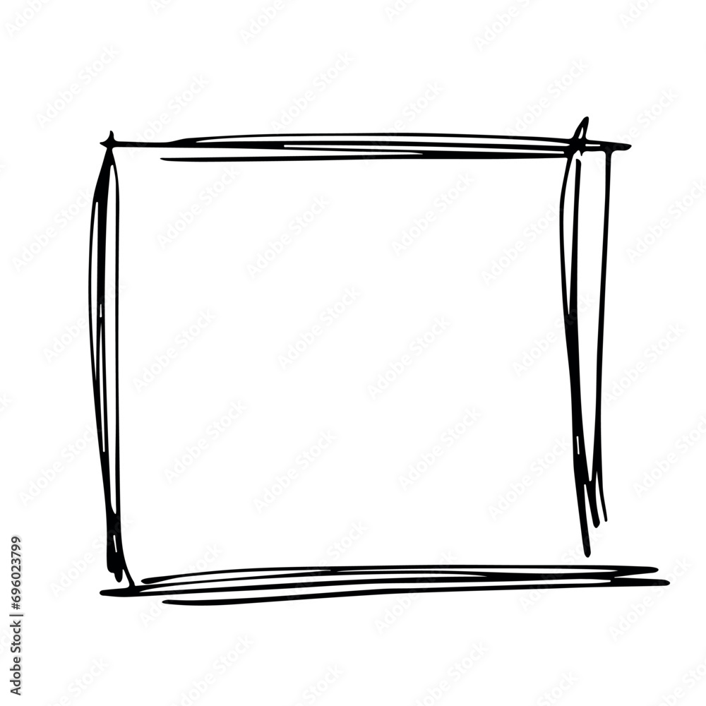 Hand drawn highlight illustration. Marker frame clipart. Ink scribble square. Single element