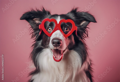 Cartolina d'Amore- Simpatico Cucciolo Border Collie in Occhiali a Cuore per il Giorno di San Valentino © Benedetto Riba