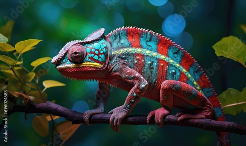 a chameleon is perched on a tree branch