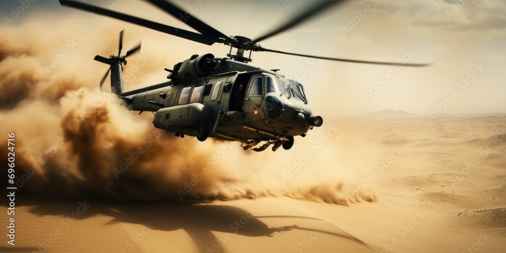 a military helicopter flying over the sand a military helicopter flying over the sand