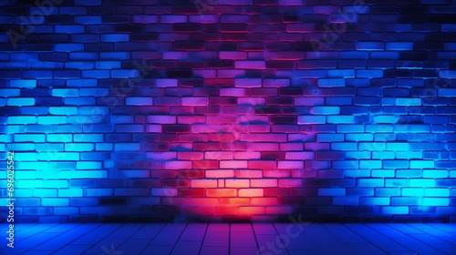 empty room with neon brick wall and floor background
