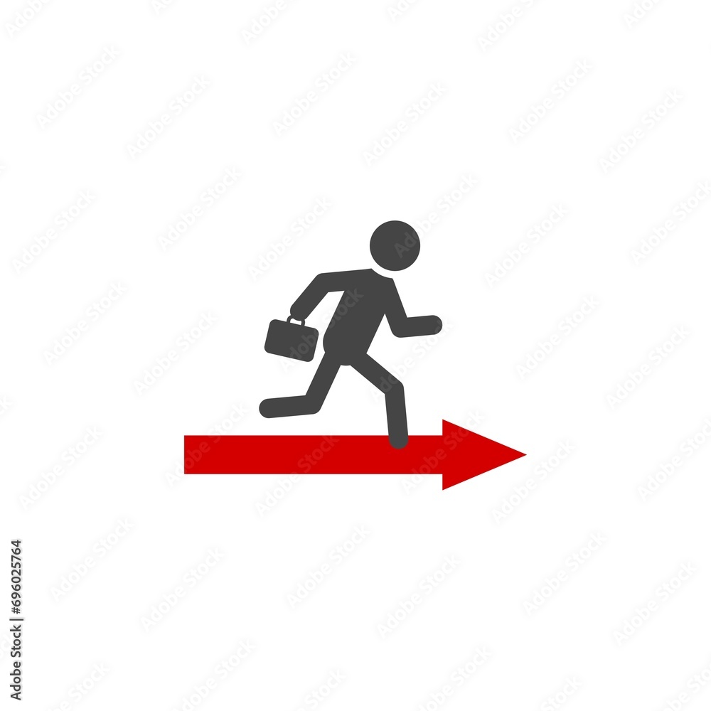 Businessman Running icon. Human character person running the arrow on white background Businessman Running icon. Human character person running the arrow on white background
