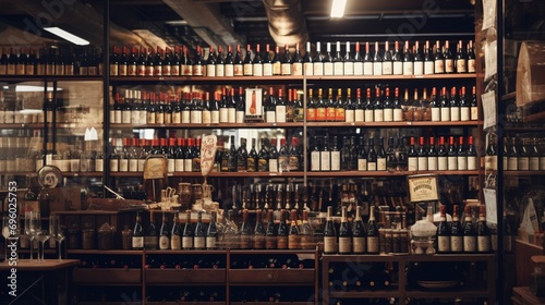 Bottles neatly displayed in a wine shop, a visual feast for enthusiasts at the expo