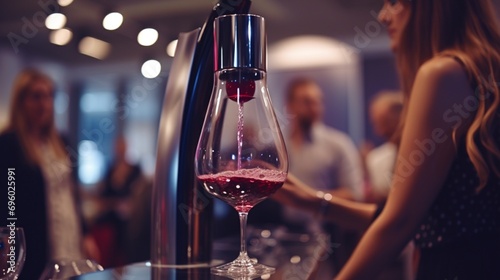 Close-up of a wine aerator in action, enhancing the tasting experience at the expo photo