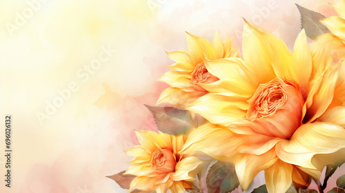 Sunflowers in Watercolor Illustration Art Background. Clipart for Greeting Card with Copy Space, Ideal for Wedding, Mother's Day, Valentine's Day, and 8 March