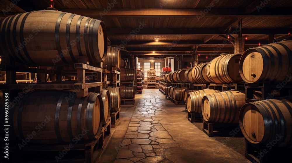 Rustic wine cellar filled with aging barrels, a glimpse into the heritage of Virginia wines