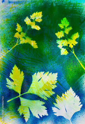 abstract hand painted art - plants painted on paper with watercolors - original artwork