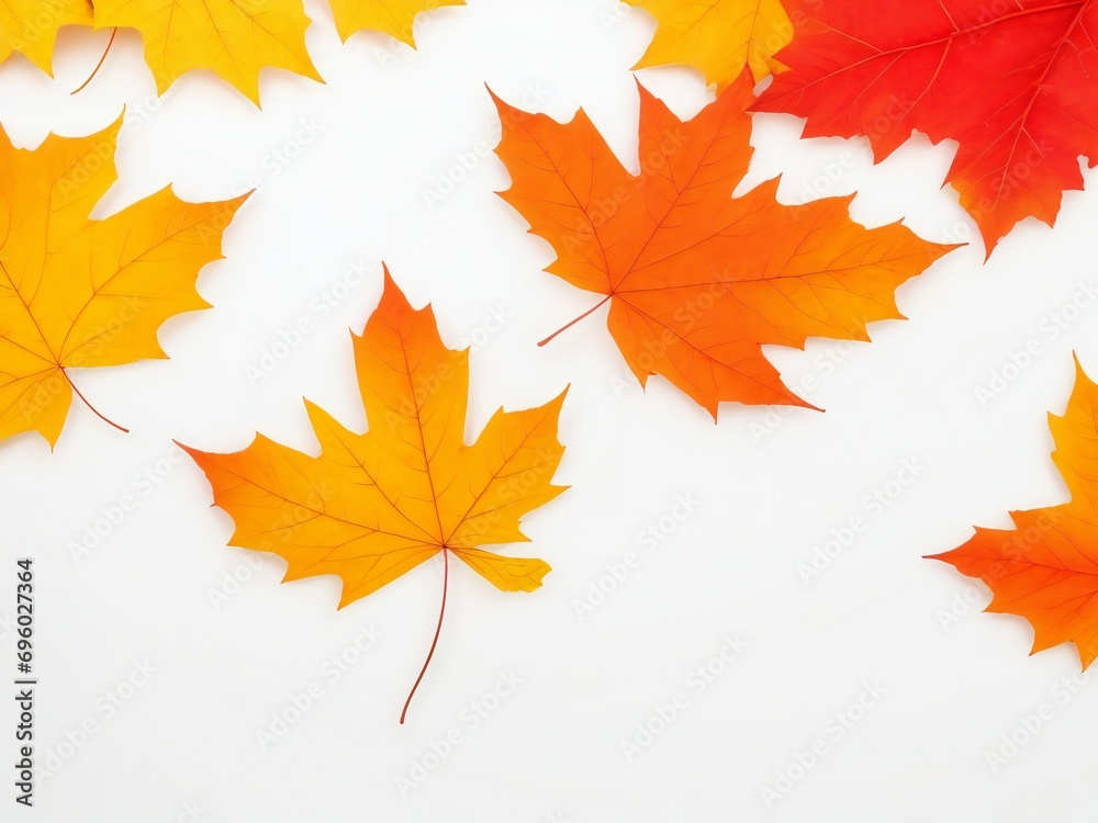 Fototapeta premium Autumn maple leaves isolated on white background. 3D illustration.