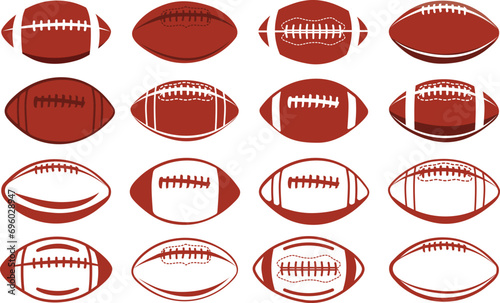 American football vector illustration, Rugby ball vector set, Football silhouette, American football ball svg, Rugby ball svg, Football svg, Sports ball vector. photo
