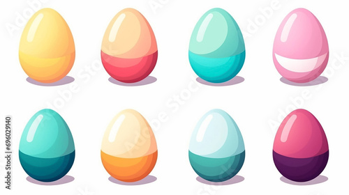 cartoon style  simple vector illustration set  simple colored easter eggs isolated on a white background. Beautiful design element. Easter eggs with smiling faces. Beautiful decoration for children.