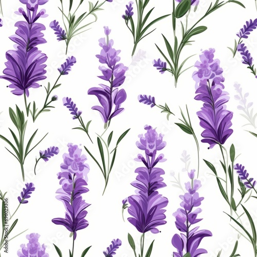 Seamless pattern with blooming lavender, illustration
