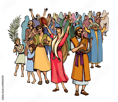 The ancient Jewish people are having fun. Vector drawing