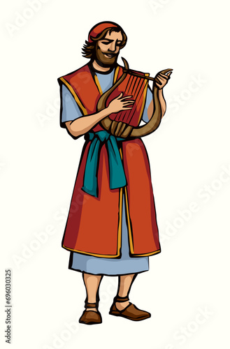 The man plays the harp. Vector drawing
