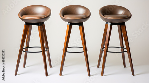 A fashionable wooden seat on a pale backdrop.