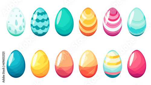 cartoon style, simple vector illustration set, simple colored easter eggs isolated on a white background. Beautiful design element. Easter eggs with smiling faces. Beautiful decoration for children. D