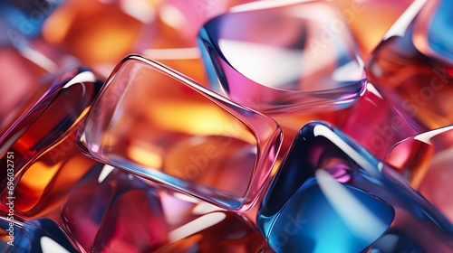 Fondo de formas orgánicas de vidrios con reflejos coloridos . Ilustración 3d. Generado por IA. photo