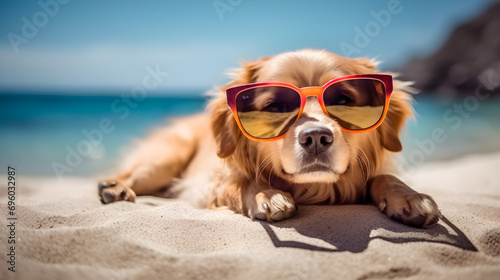 Chill Vibes: Stylish Dog with Sunglasses Enjoying a Relaxing Day at the Beach © Mustafa