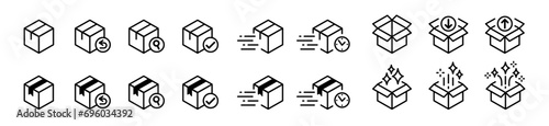 box packaging mail shipping delivery logistic icon symbol flat minimal line vector logo graphic design set