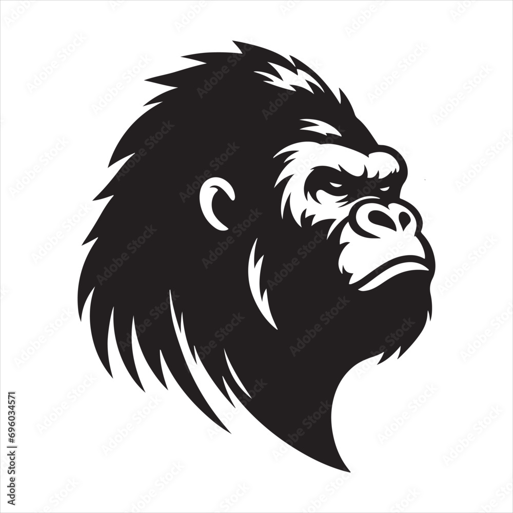 Gorilla Silhouette: Primeval Majesty, Detailed Ape Shadows in the Heart of the Jungle - Minimallest black vector gorilla face Silhouette
