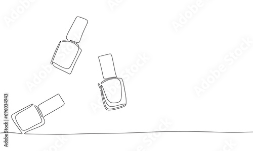Nail polish bottles one line continuous line. Outline line art nail polish bottle. Hand drawn vector art.