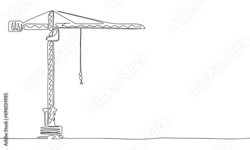 Tower crane one line continuous line. Outline line art tower crane. Hand drawn vector art. photo