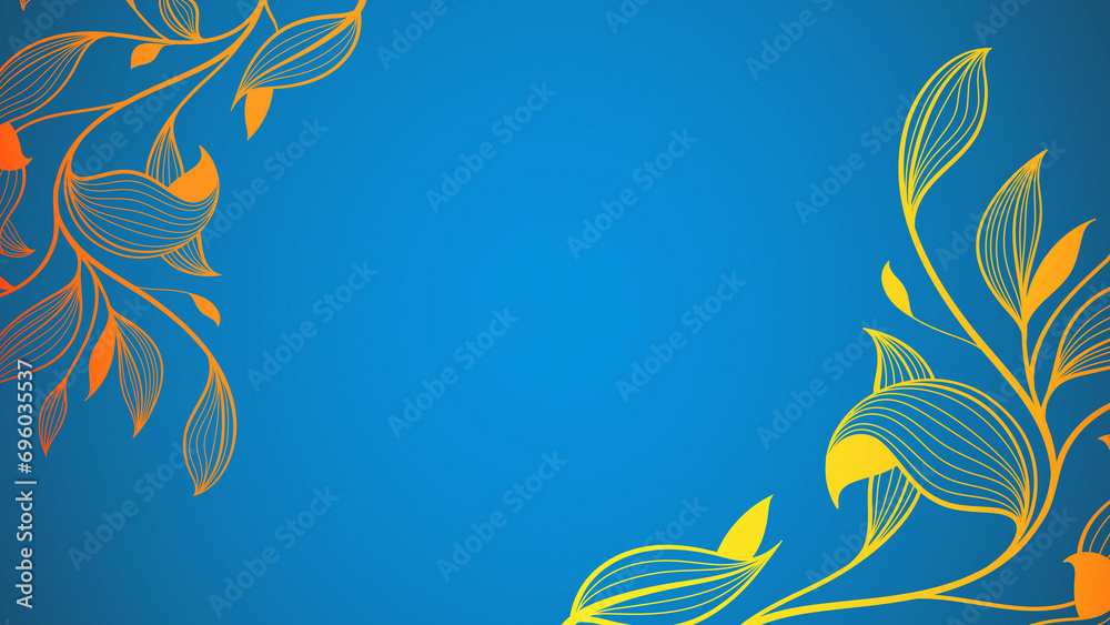 Obraz premium floral vector leaves isolated on gradient blue background, empty space