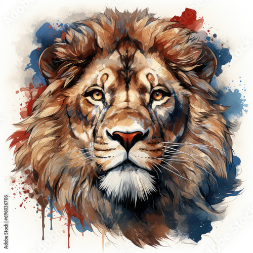 watercolor Lion USA FLAG clipart  Generative Ai