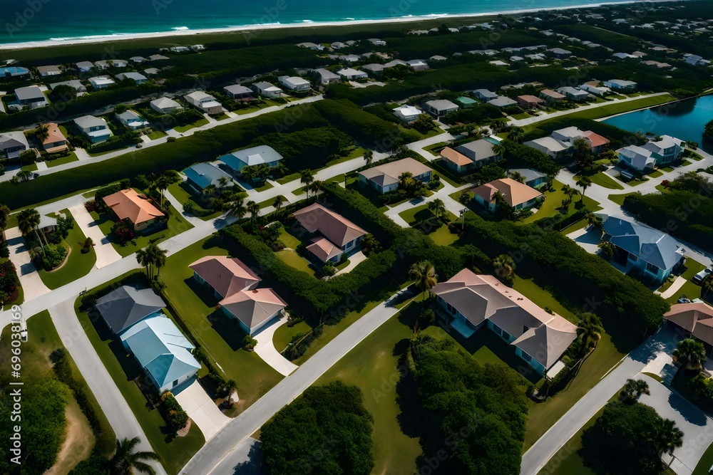 aerial view of a residential district with houses in vero beach, united states.