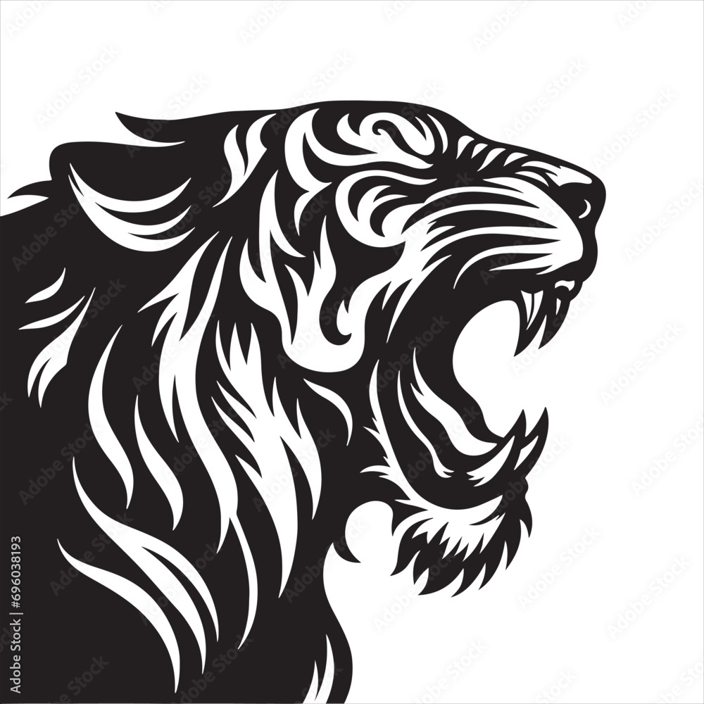 Tiger Silhouette: Dynamic Big Cat Profile in Abstract Black Lines - Minimallest tiger black vector Silhouette
