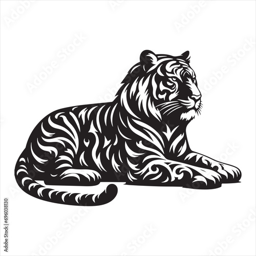 Tiger Silhouette: Striking Wild Beast in Elegant Black Contours for Designers - Minimallest tiger black vector Silhouette
