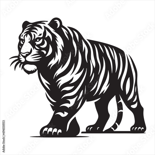 Foto Tiger Silhouette: Energetic Big Cat Movement Encapsulated in Sleek Black Lines -