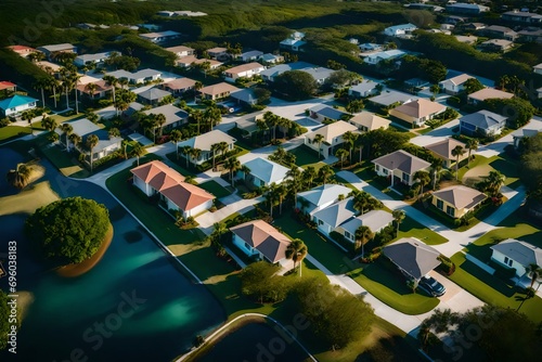 **aerial view of a residential district with houses in vero beach, united states. photo