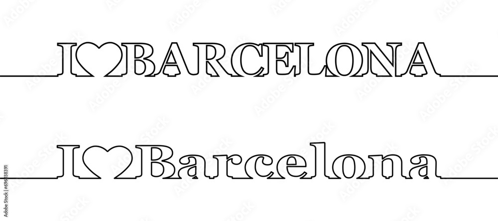 I LOVE BARCELONA. The outline of uppercase and lowercase letters.