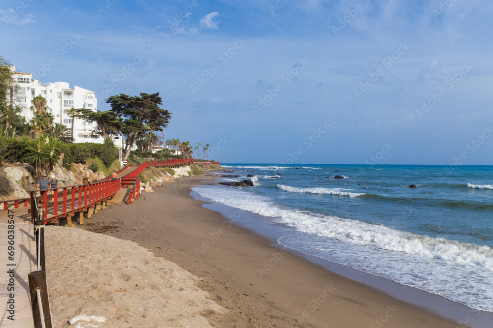 Obraz premium Beautiful landscape of the beach and sea, Costa del Sol, Mijas city, Spain