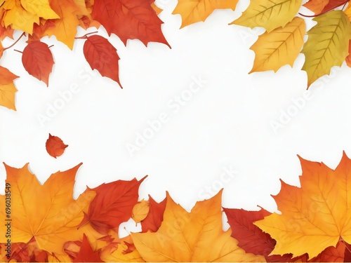 Autumn maple leaves on white background with copy space for text. 