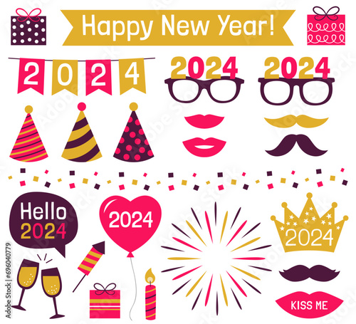 New Year 2024 design elements, vector set