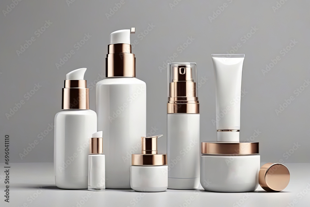 Set of cosmetic products mockup on white background. Beauty product package. Set of cosmetic products mockup on white background. Beauty product package.