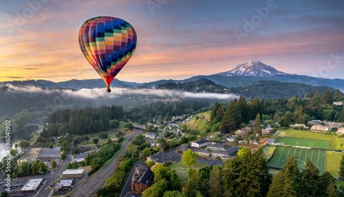 colorful hot air balloon over grants pass oregon on a beautiful summer morning © Diann