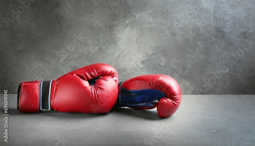 pair of boxing gloves on grey background space for text © Kari