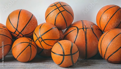 many orange basketball balls on white background © Kari