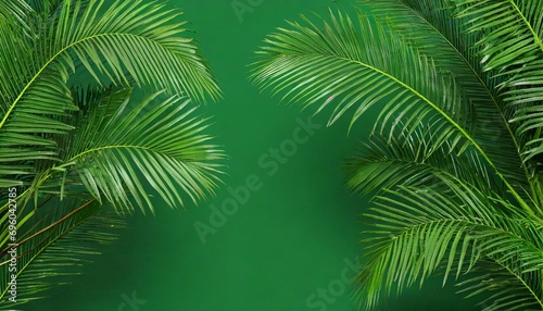 tropical palm leaves on green background 3d render for template backdrop and graphic design