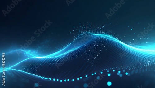 Abstract wave with moving dots. Flow of particles. Cyber technology 