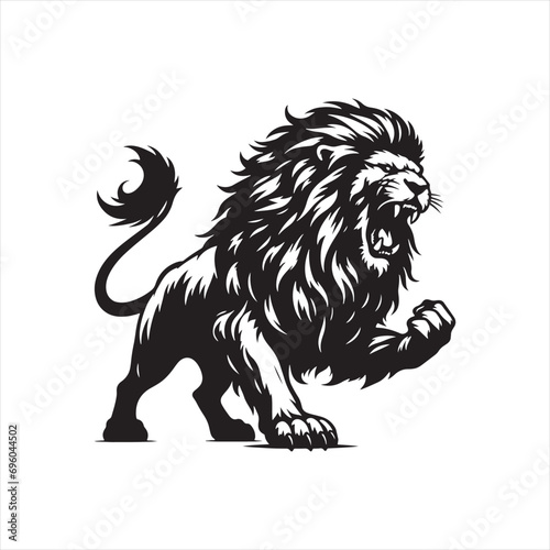 Lion Silhouette: Stylized Outline of the Kingly Beast, Capturing the Essence of Raw Nature and Leadership - Minimallest lion black vector Silhouette
