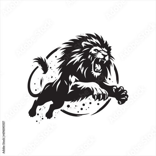 Lion Silhouette: Bold and Elegant Rendering of the King of the Jungle's Profile in Black Vector - Minimallest lion black vector Silhouette
