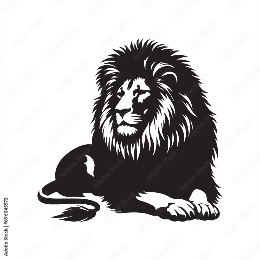 Lion Silhouette: Striking Black Vector Art Celebrating the Majesty and Presence of the Fabled Jungle Monarch - Minimallest lion black vector Silhouette
