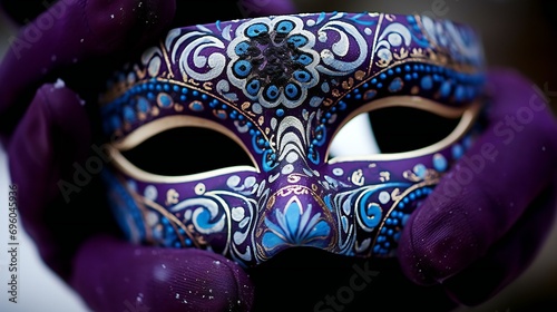 Vibrant Masquerade Masks and Decorations. Festive, Mysterious Atmosphere photo