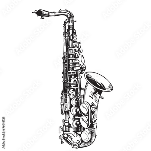 Musical saxophone retro sketch hand drawn in comic style Music